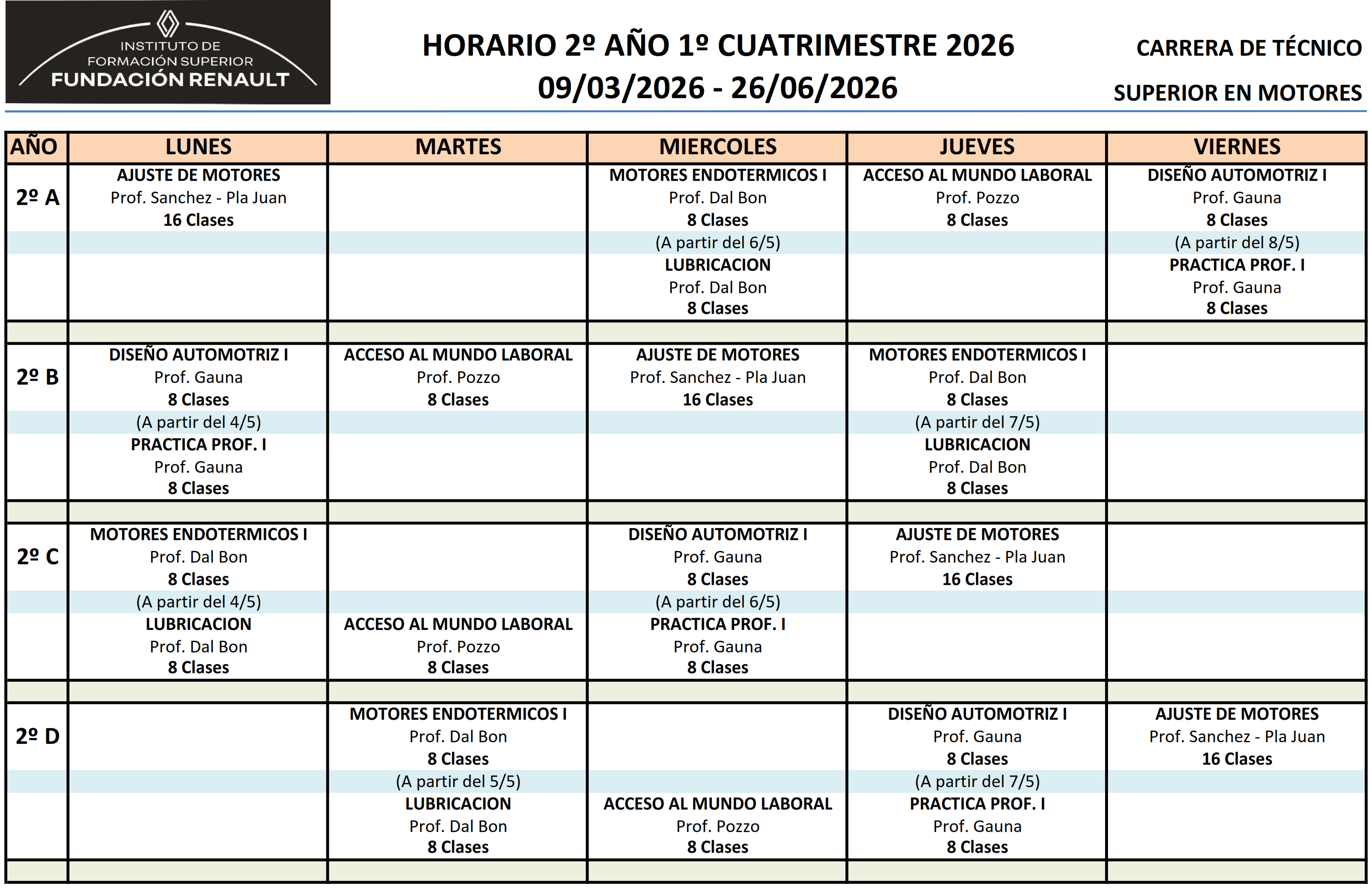Horario Segundo año