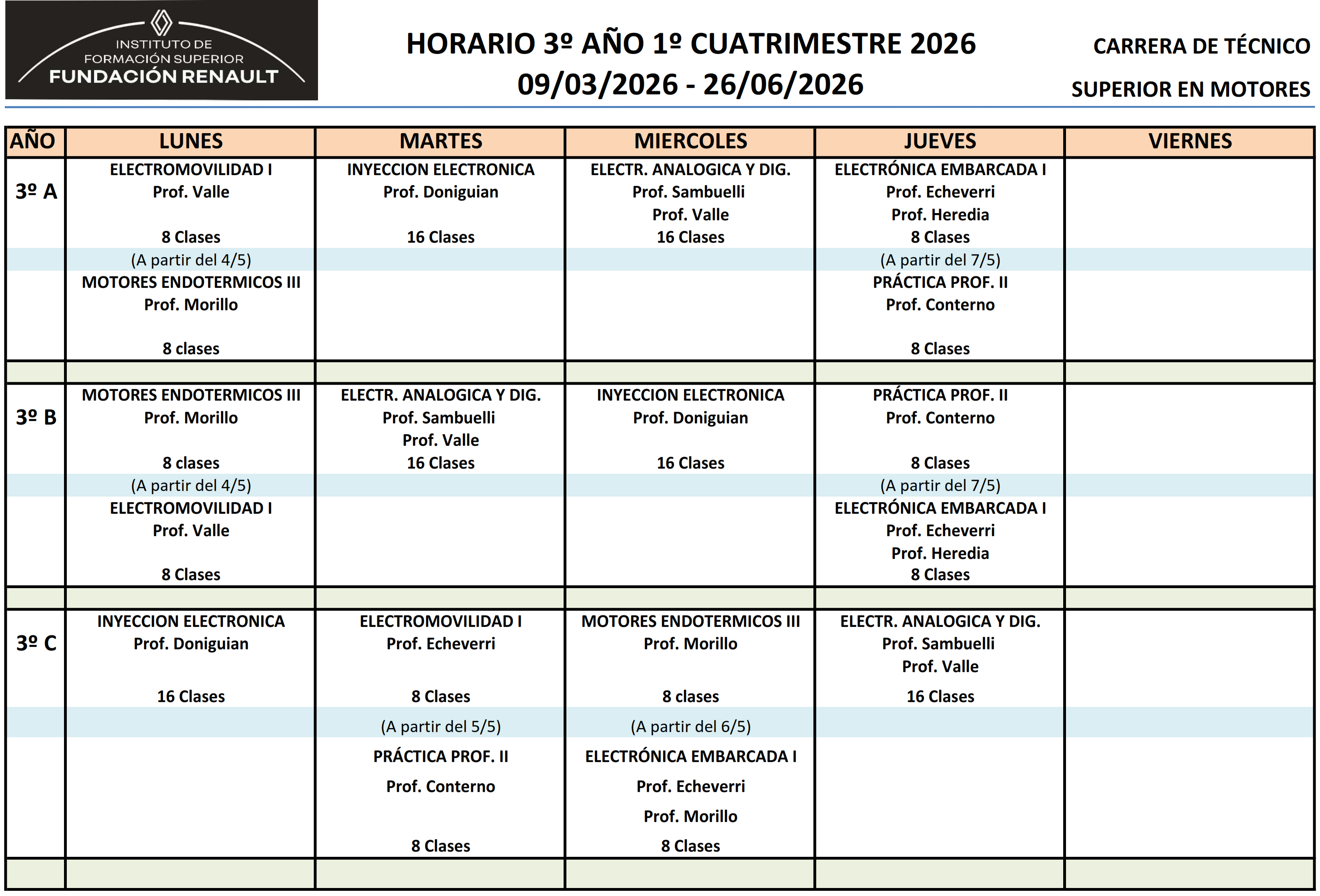 Horario tercer año