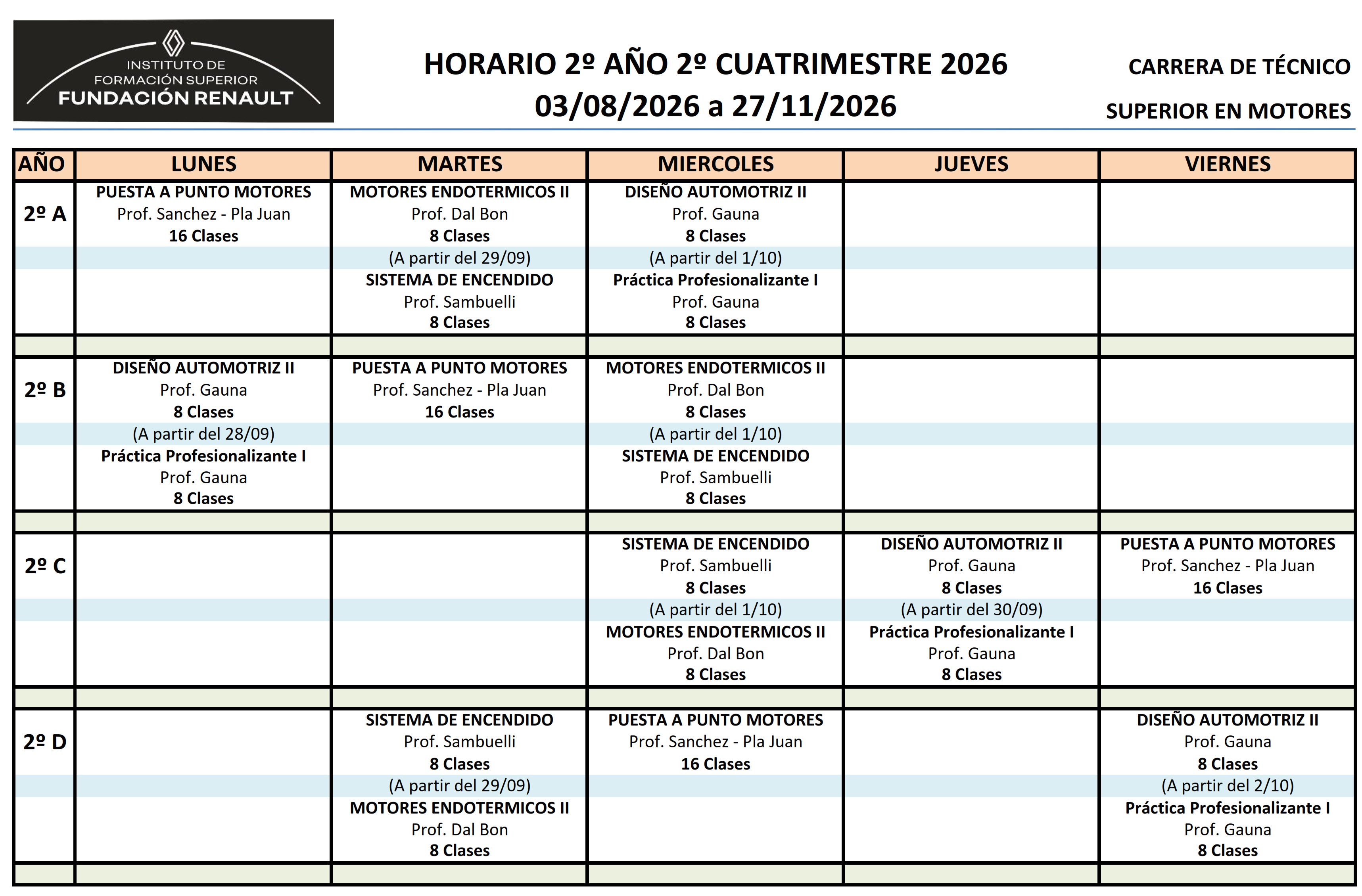 Horario Segundo año