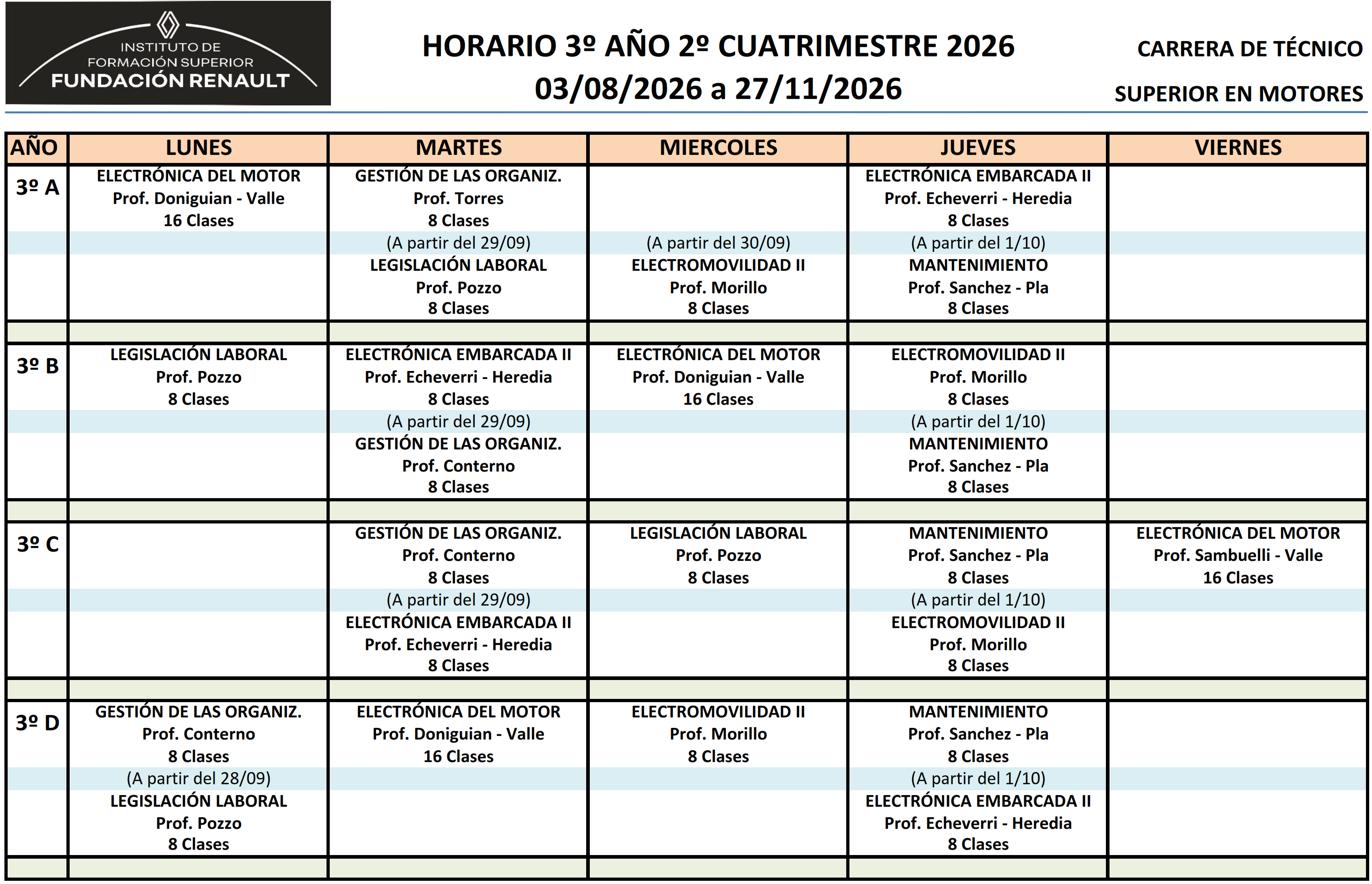 Horario tercer año