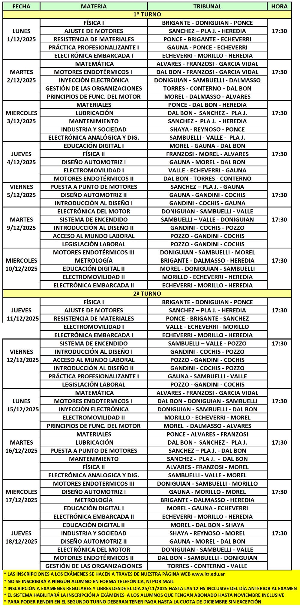 Turno Examen Diciembre 2025